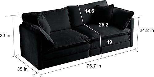 Miniatura 3 de KEIKI Juego de sofá de 3 piezas con 1 sofá biplaza de felpilla de gran tamaño y 2 sofás individuales, juego de sofá tapizado de estilo moderno de 4