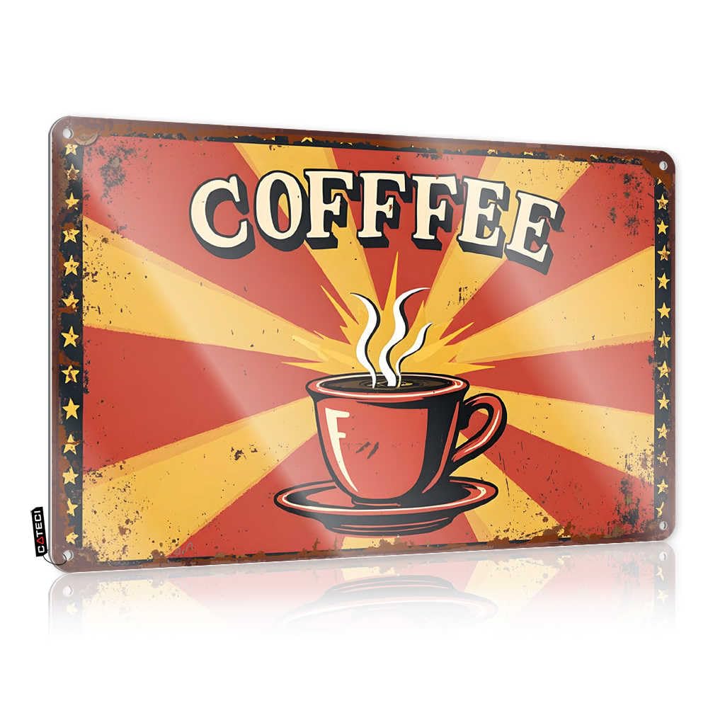 Fzfn Men's Colour Plaque Bathroom Decor Wall Decor | Vintage Coffee Sign With Steaming Cup Illustration Novelty For Mancave Home(30X40cm)