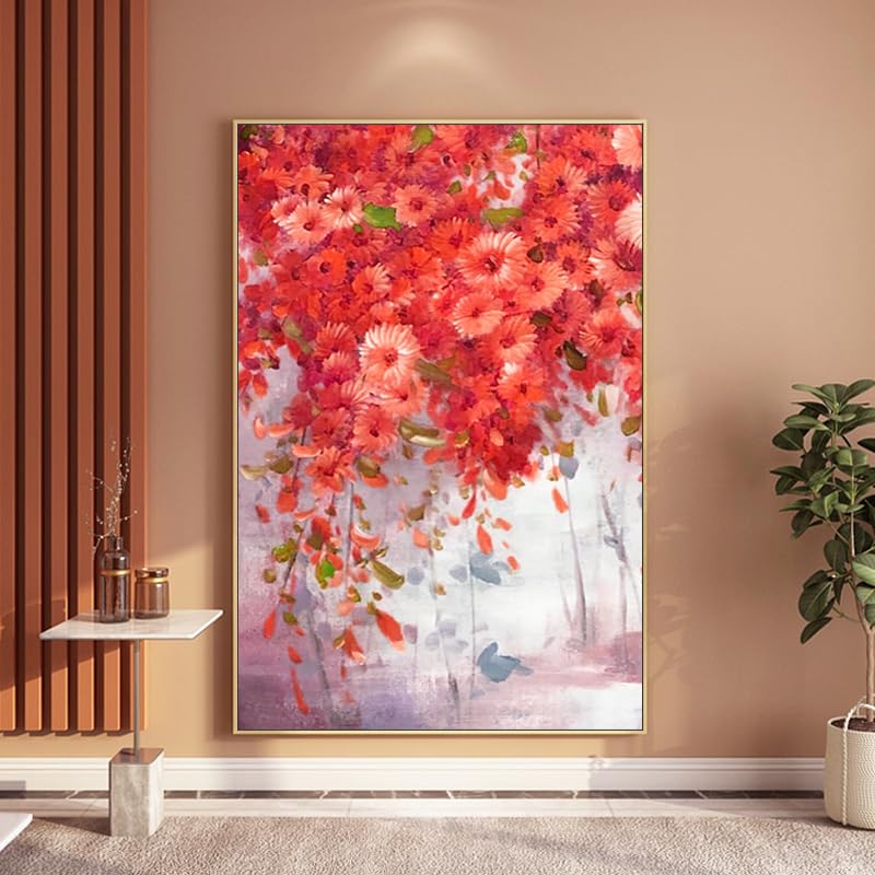 Peinture à l'huile sur toile marguerite rouge, tableau d'art moderne peint à la main
