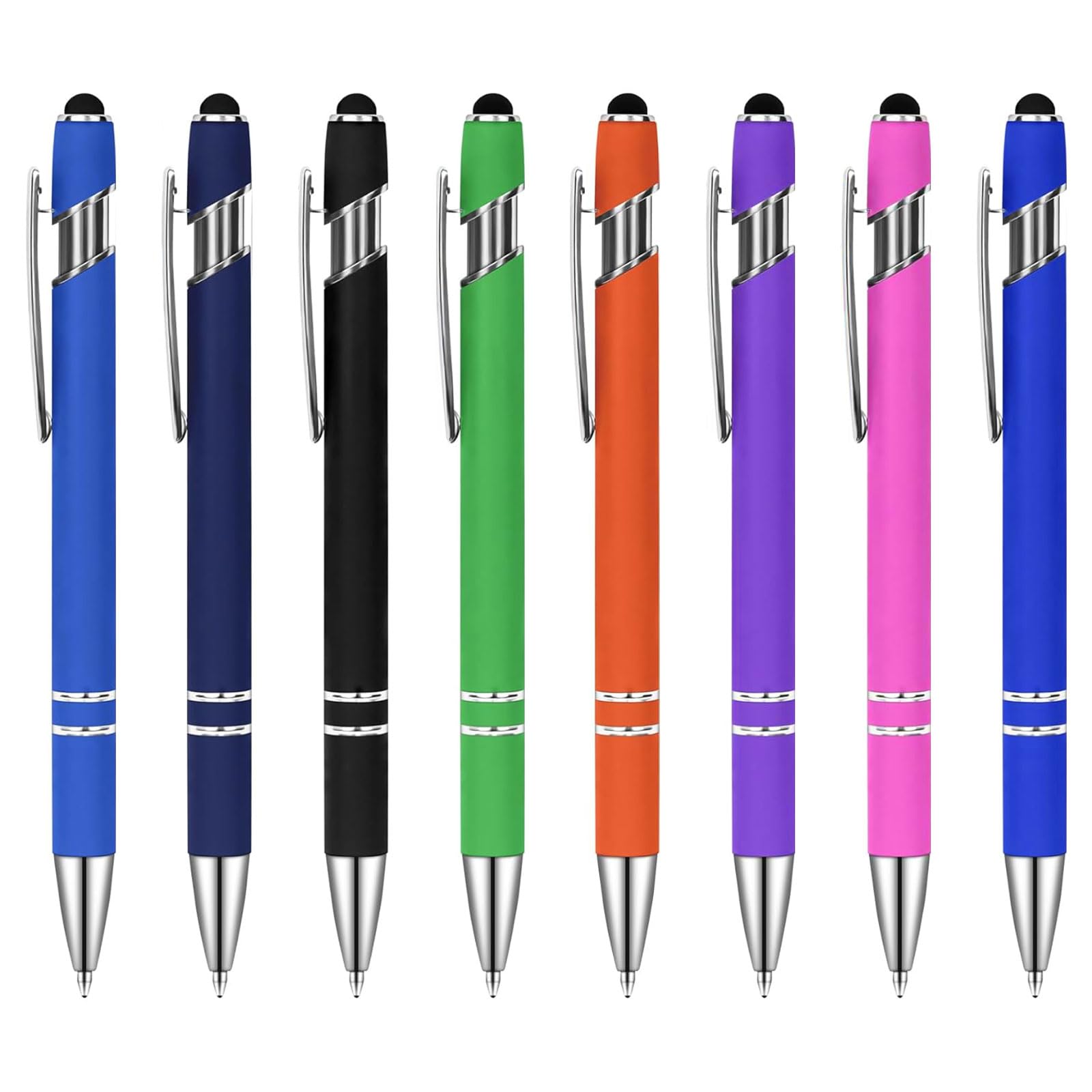 Rnigra Ballpoint Pens 8PCS, Retractable Ballpoint Pen with Stylus Tip, Black Biros, 1 mm Ball Point Pen for Students, Children, Adults, School, Office, Home, Drawing
