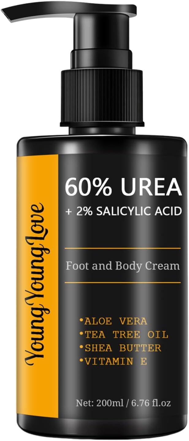 Fragrance Free 60% Urea Cream plus 2% Salicylic Acid, for Dry Cracked Hands Knees Feet Heels, Repair Unscented Foot Cream for Dead Skin, Lotion for Moisturizing and Softening 6.76 OZ