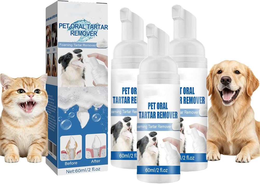 Ashopfun Pet Dental Tartar Remover,Oral Spray for Dogs Teeth Cleaning,Pet Dental Foaming Care Spray,Dog Breath Freshener,Support Healthy Gums,Reduce Tartar for Cats and Dogs (3 Pcs)