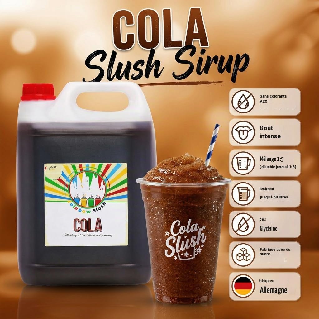 Sirop Rainbow Slush SANS AZO | goûter du cola | Concentré pour machines à neige fondante Slushy Maker machines à glace boissons 1:5