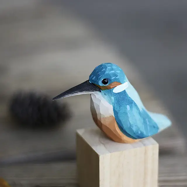 Hand Carved Wooden Kingfisher Bird Figurines - Ijsvogel Beeldjes for Home Decor