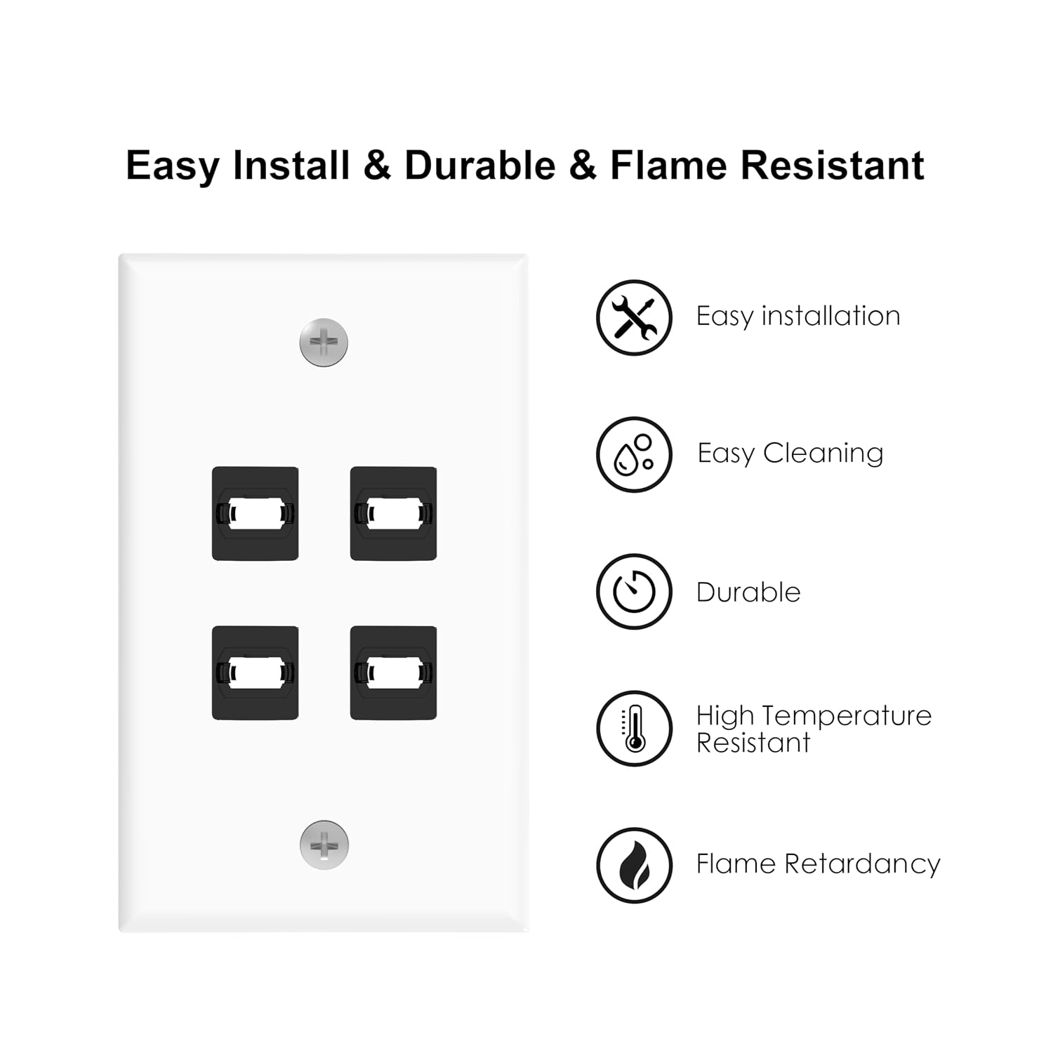 RUIPRO 2-Pack Keystone Wall Plate, Single Gang Wall Plate with 8K HDMI Coupler Keystone (4Port-2P)