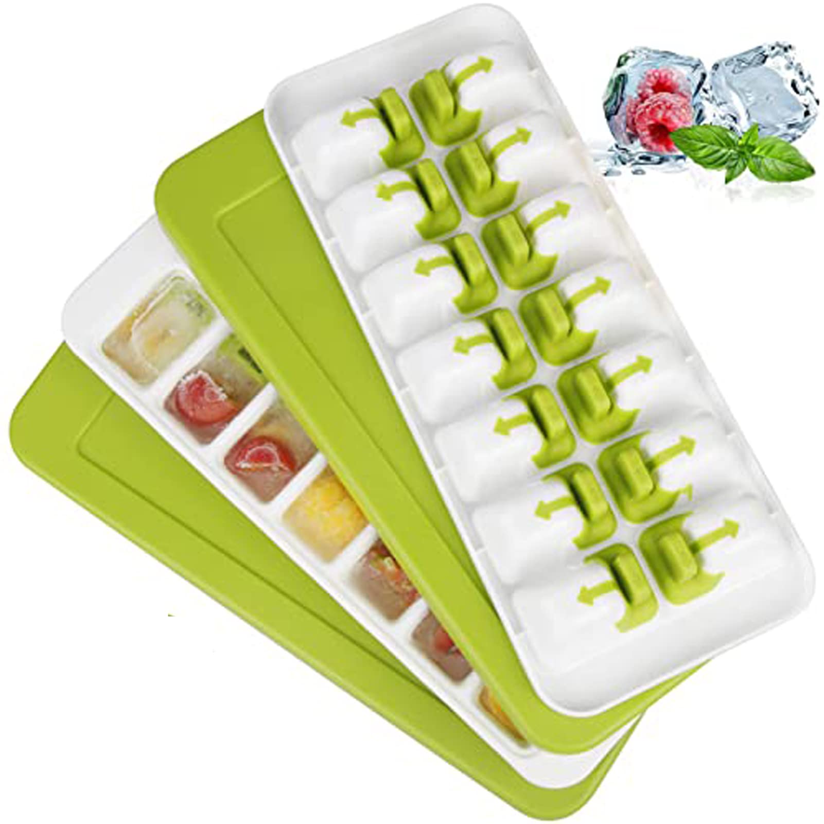 VAODO 2 Pack Ice Cube Trays, Silicone Ice Tray with Lid and Small Buttons, Press to Release the Ice, Ice Cube Maker for Hockey, Cocktail, Coffee, Whiskey, Champagne, Beer, Juice