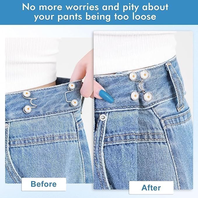 AJS ENTERPRISE Adjustable Jean Button Pins 2 Sets | No-Sew Waist Buckle Extender for Jeans, Pants & Trousers | Reusable Metal Button Replacement 4