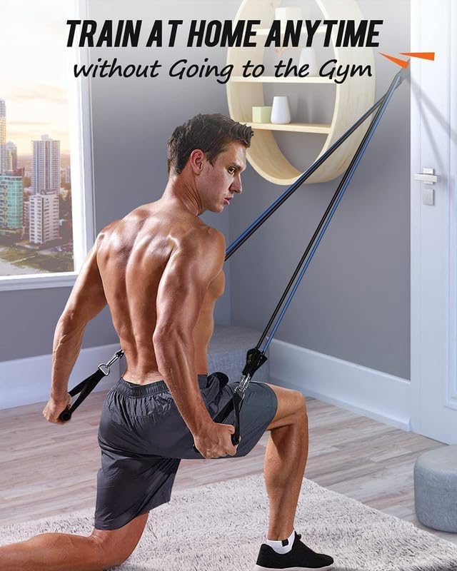 Image of Resistance Bands Set for Exercise, Stretching and Workout Toning Tube Kit with Foam Handles, Door Anchor, Ankle Strap and Carrying Bag Set of 11 in 1 for Men,Women