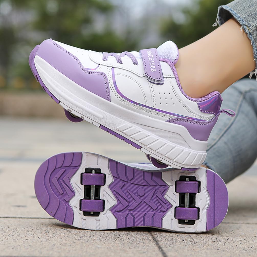 Chaussures à roulettes Fille Et Garçon Patins de Skate à roulettes Sneakers Roller 2 en 1 Chaussures de Skateboard Baskets avec Roues Outdoor Patins à roulettes Enfants (BZX-T6, 35EU)