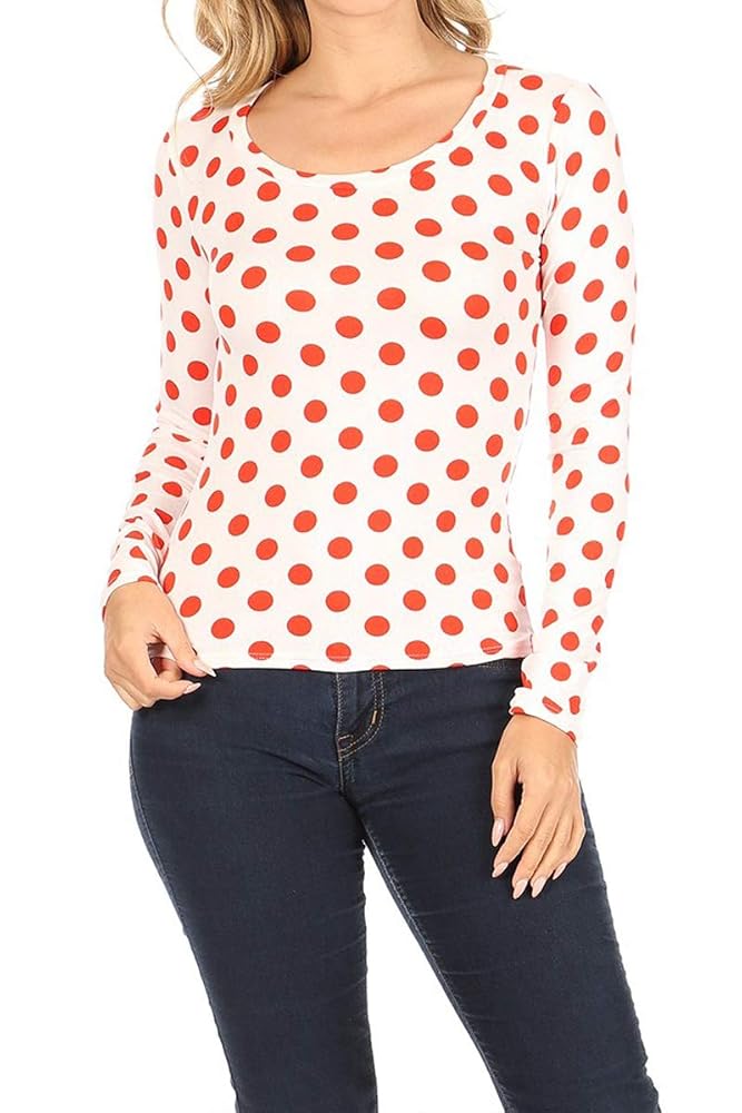 Y's 23PRE DOT PRINT ROUND NECK Ｔ2 Casual Round Neck Basic Polka Dot Print Long Sleeves Comfy T