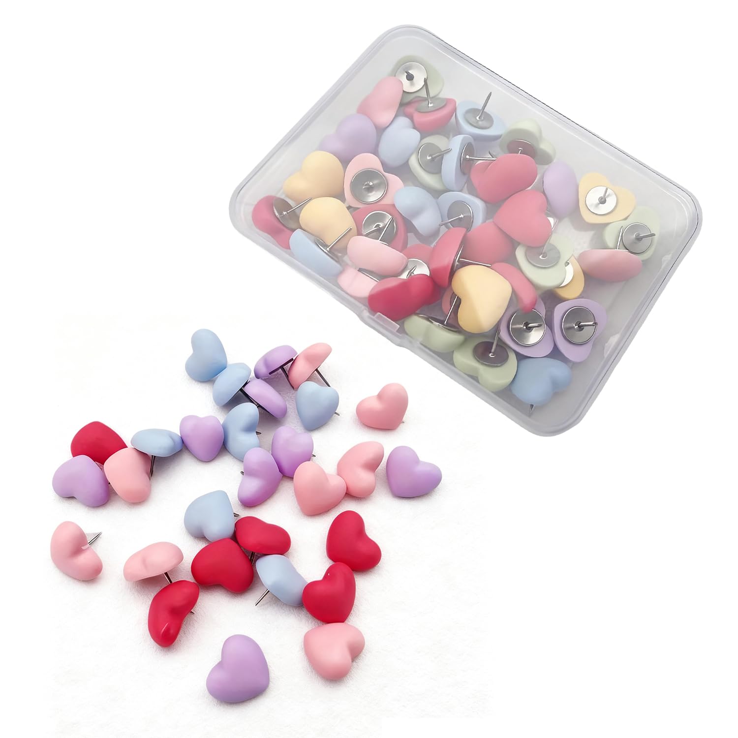 Push Pins for Cork Board, 20 Pcs Heart Push Pins, Decorative Thumb Tacks for Bulletin Boards, Crafts & Office, Macaron Color Cork Board Pins