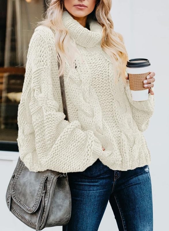 Image of Dokotoo Womens Sweaters Turtleneck Cable Knit Chunky Pullover Fall Outfits