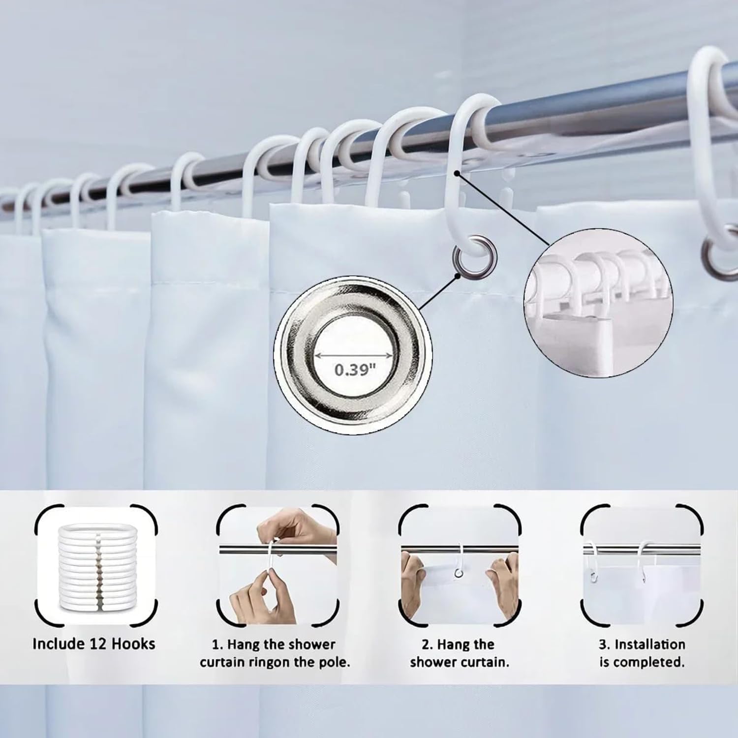 Cortina de ducha impermeable blanca para decoración de baño, 175 x 190 cm, tela elegante, accesorio para el hogar, perfecto para baños modernos