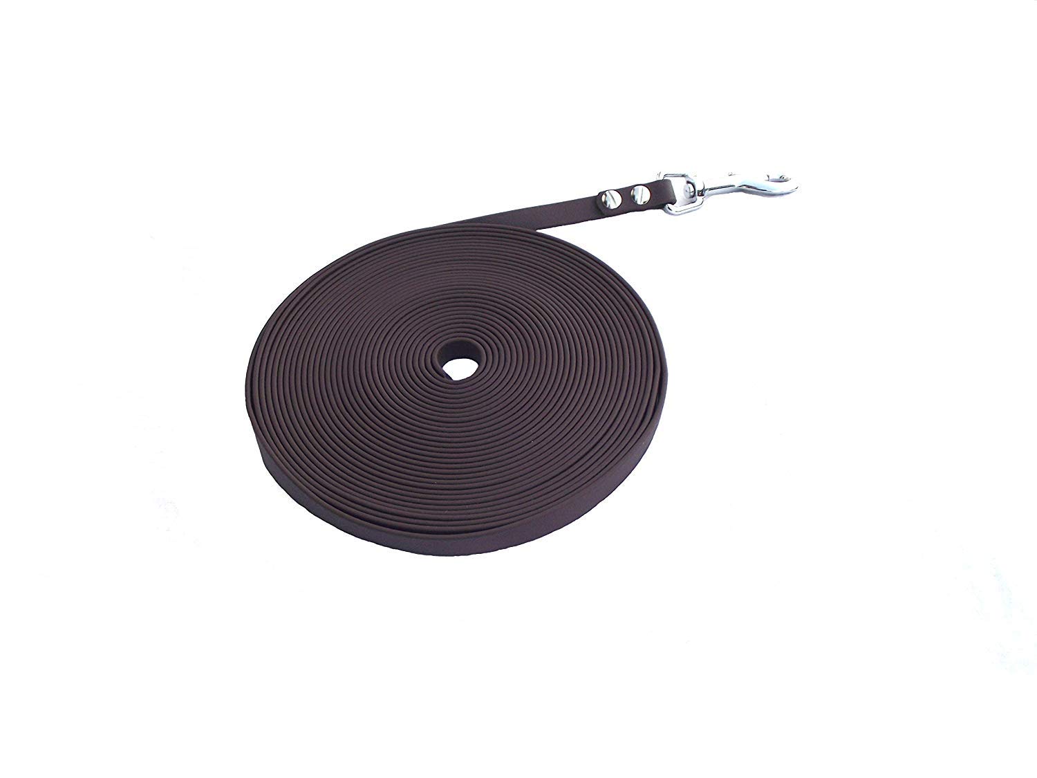 MJH Longe 8m lang u. 16mm breit mit Handschlaufe, Edelstahlkarabiner & vernäht in braun