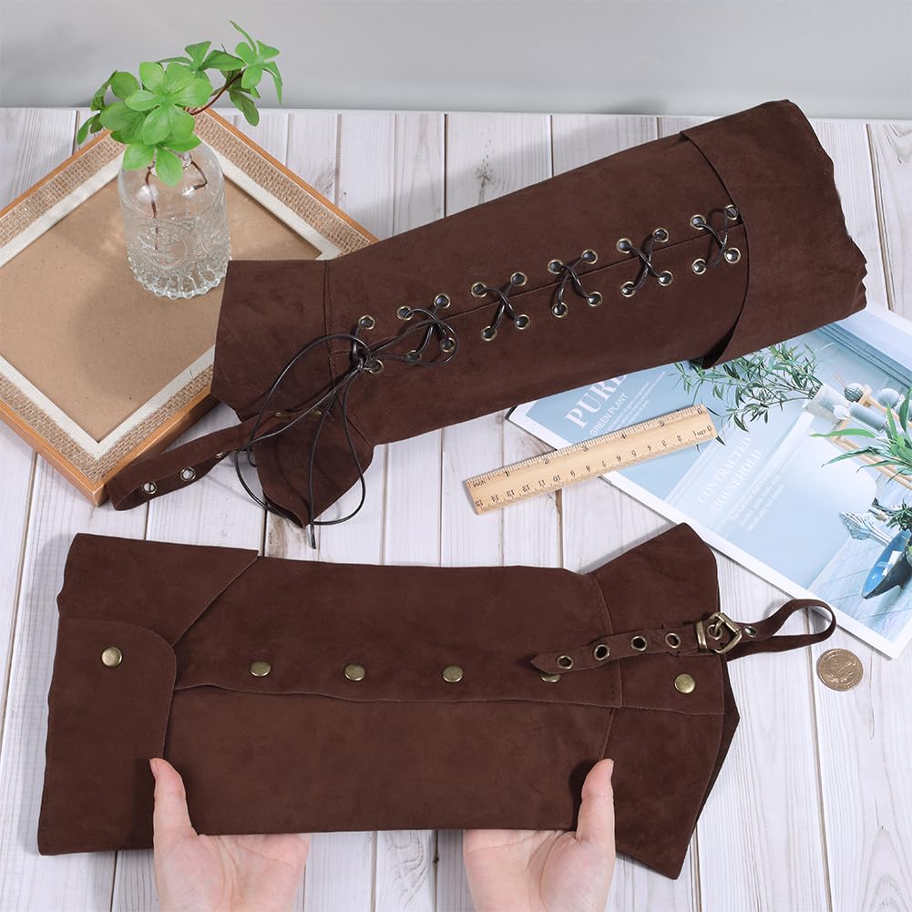 GORGECRAFT 2 pz Copristivali Medievali Coprigambe Cavaliere Rinascimentale Protezioni per Le Gambe Ghette Vintage Finto Velluto Regolabile con Coulisse Stivali Top per Scarpe Halloween Cosplay, caffè