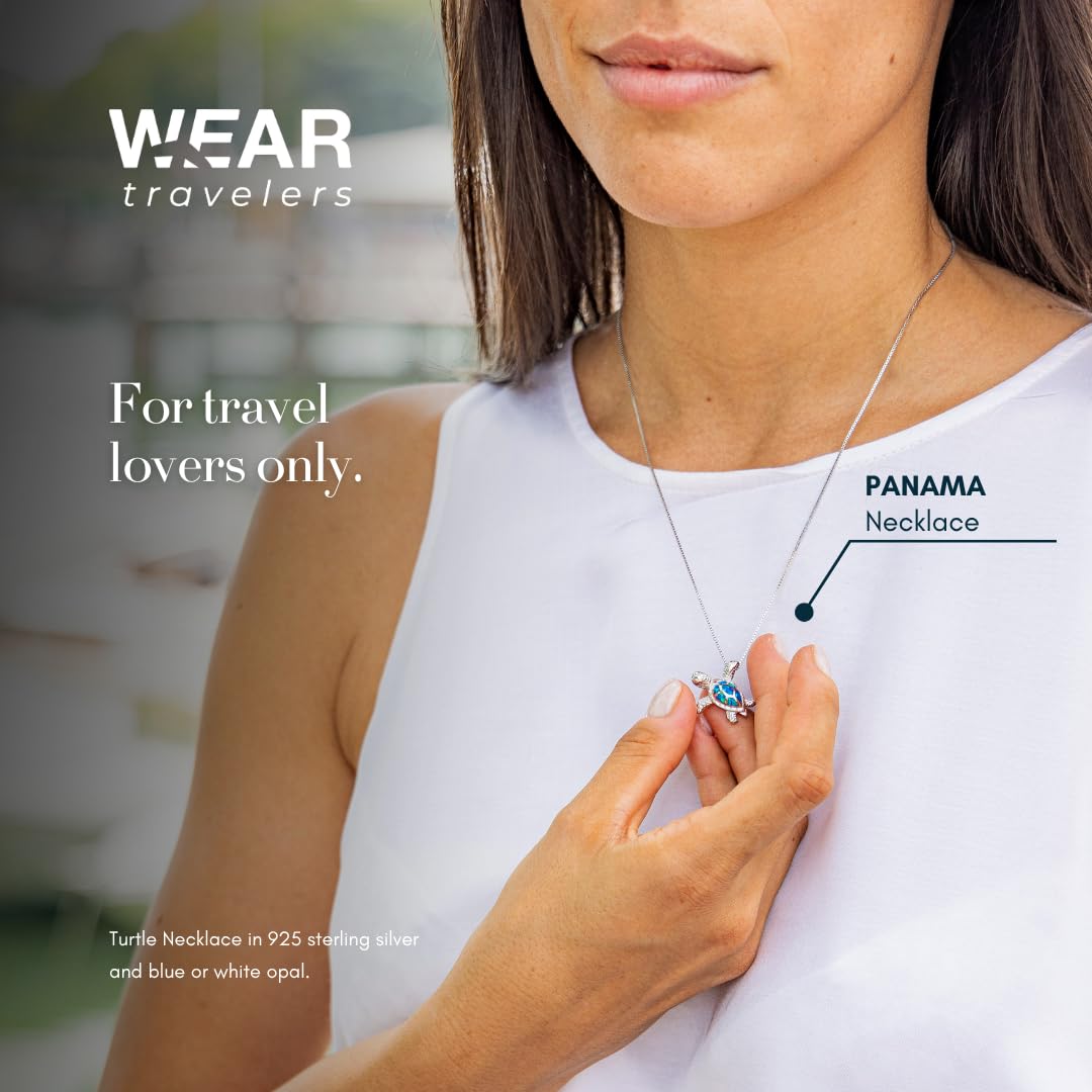 Collana Tartaruga con Ciondolo Tartaruga Argento 925 e Opale Blu o Bianco - Idea Regalo per Chi Ama le Tartarughe e il Mare - Modello Panama