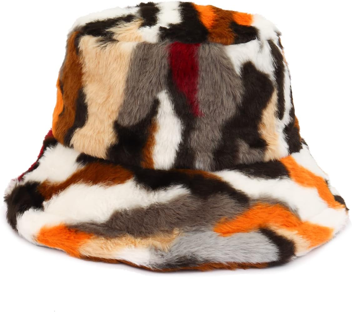 Fuzzy Bucket Hat for Women Furry Fur Bucket Hat Winter Warm Plush Fisherman Fluffy Sherpa Bucket Hats