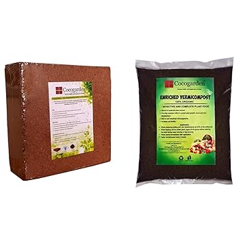 Cocogarden® Cocopeat Block - Expands Up to 75 litres of Coco Peat Powder & Vermicompost,900 GMS Combo - image, photos