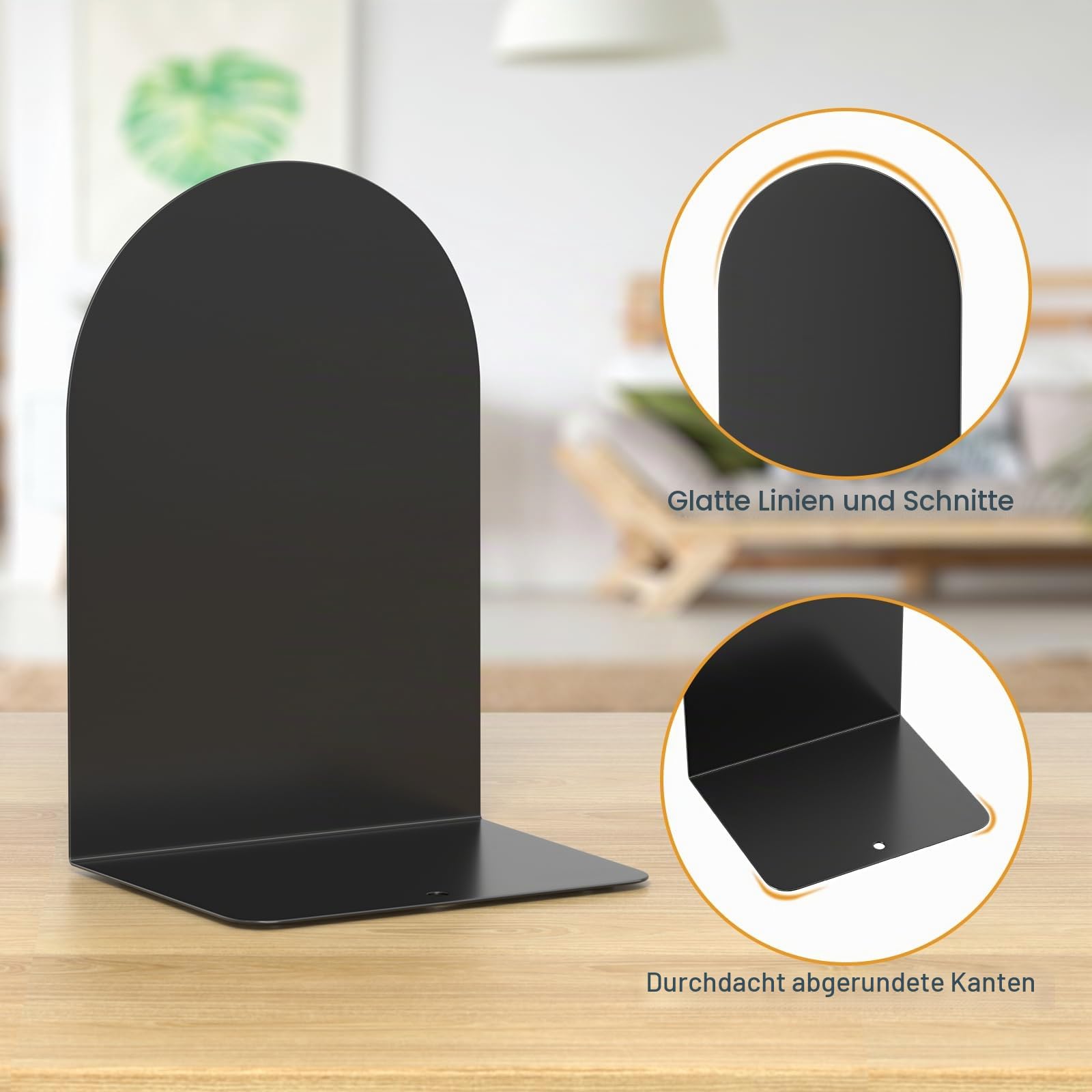 Buchstützen 4 Paare, Metall Runde für Regale und Schreibtisch, zum Halten von Büchern, Buchstopper, Schwarz für Home Office