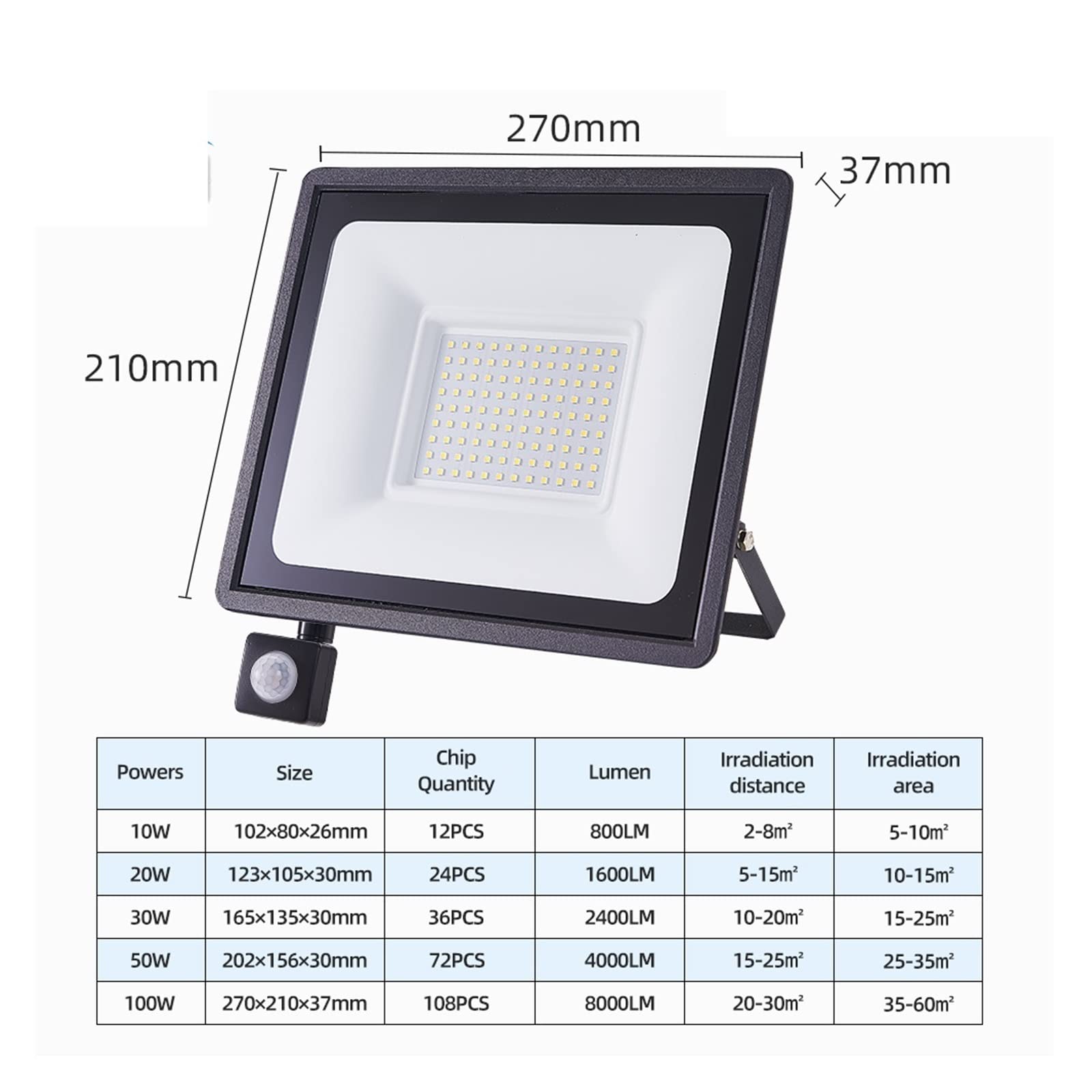 Oświetlenie zewnętrzne LED z czujnikiem ruchu, wodoodporne, o dużej jasności, 100 W, 50 W, do ogrodu, na ulicę, do garażu, na ścianę, na podwórko,Cold White-100W