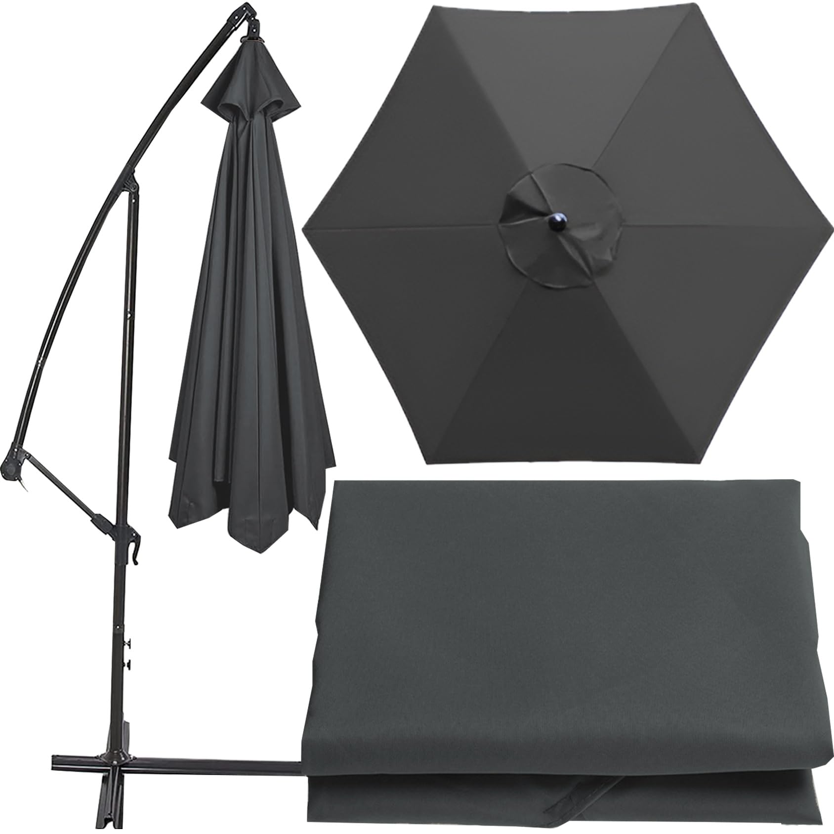 Universal Umbrella Replacement Cloth Parasol Umbrella Replacement Canopy Cover 200cm/270cm/300cm+6 Arms/8 Arms Replacement Parasol Fabric Cover For Garden Umbrella(Color:Gray,Size:200cm(6.5ft)-6 ribs)