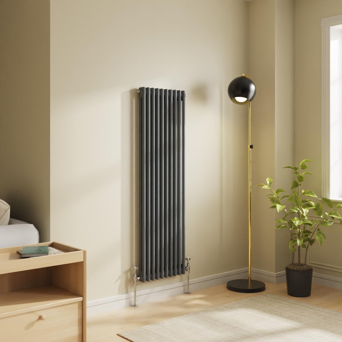 NRG 1500x470 Traditional Colosseum Cast Iron Bathroom Radiator Anthracite 2 Panel