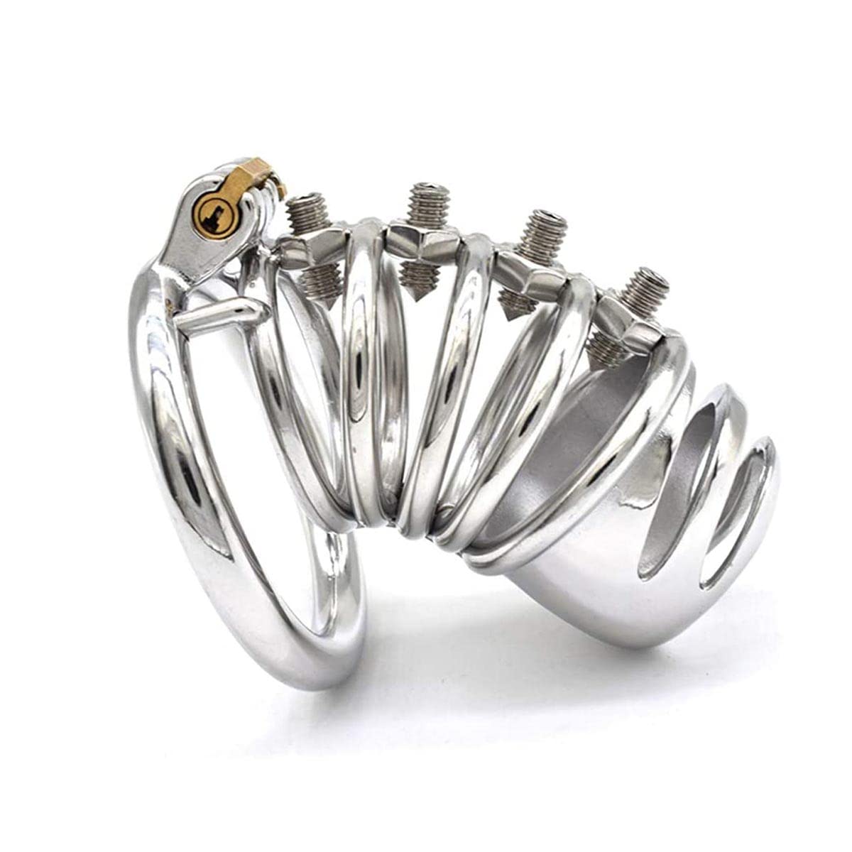 AAKOMA Dispositif de chasteté masculine Cage à bite en acier inoxydable Ceinture de chasteté Bondage pour hommes Jouet sexuel adulte avec anneau de pénis en arc de 40mm