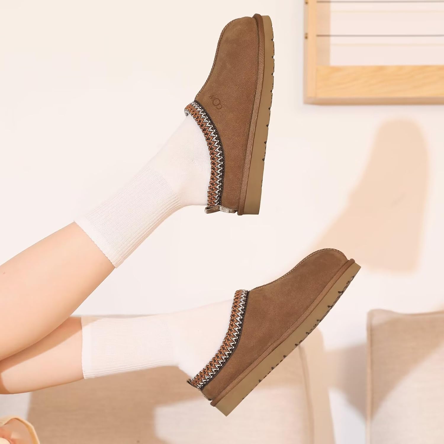 OOW Genuine Suede Slippers for Women with Memory Foam Fuzzy House Shoes for Indoor Outdoor - Image 2