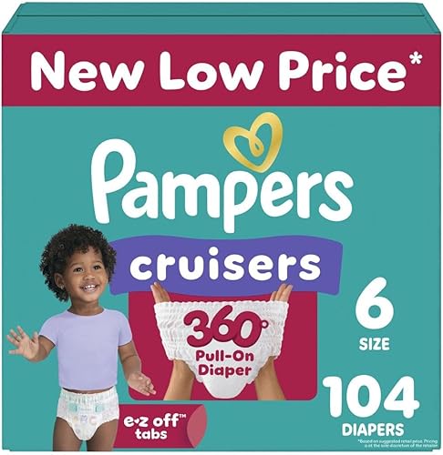 Pampers Pañales Cruisers 360 - Talla 6, 104 unidades, a prueba de bebés hasta el 100% a prueba de fugas