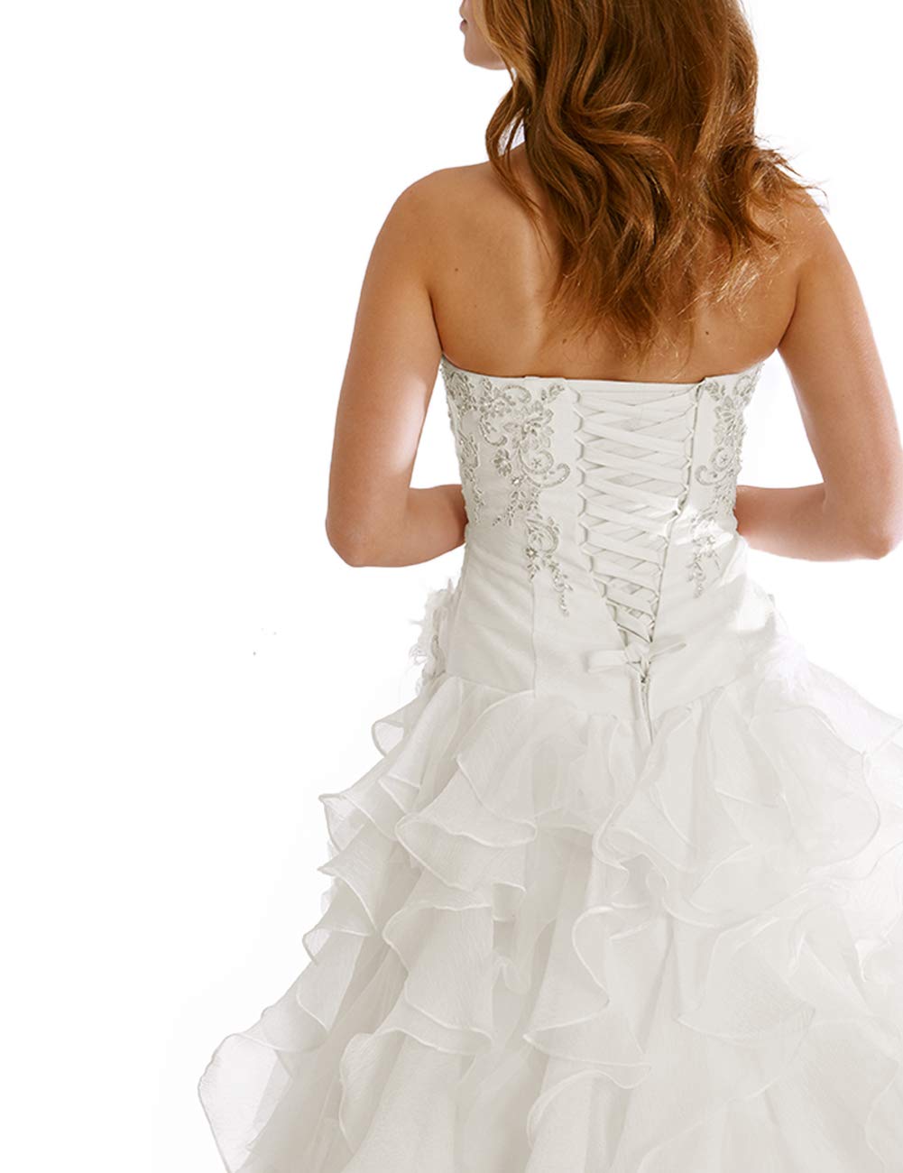 Abito da Sposa Vintage Tulle Moda da Sposa Backless con Treno, Avorio, 32