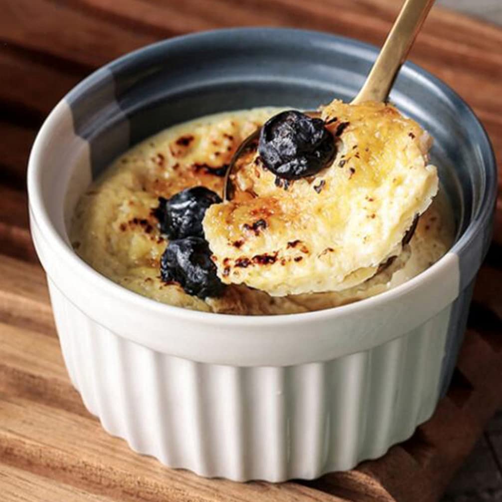 Ramequins en Céramique Plat de Cuisson à Quiche Poêle en Céramique Antiadhésive Parfait pour la Cuisson de Petites Tartes Tarte Crème Brûlée Custard Plats Bleu