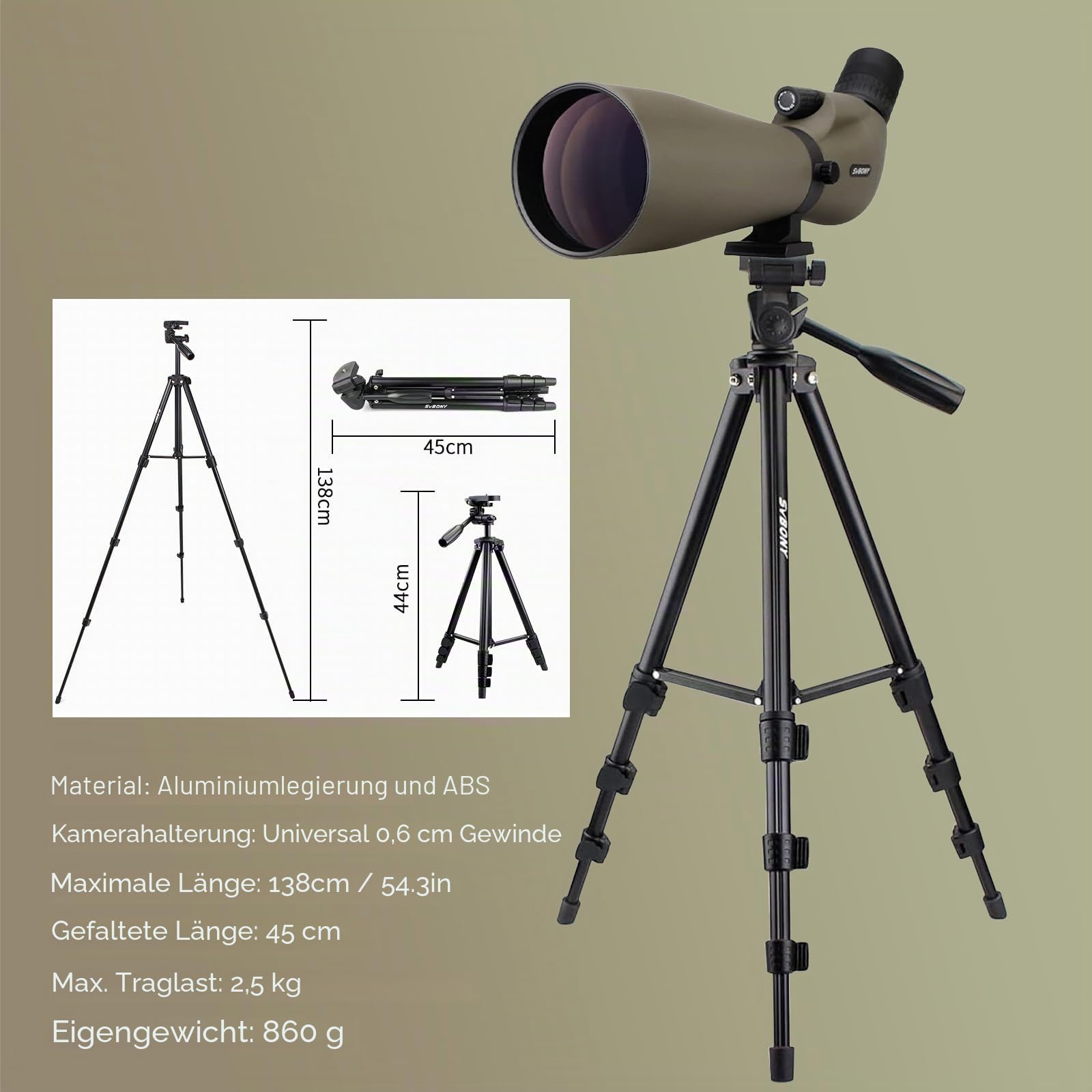 Svbony SV401 Spektiv mit Doppel Stativ, HD 20-60X80 Wasserdichtes Abgewinkeltes Okular Porro Prisma FMC Optik Monokular Spektive Fernrohr für Sportschützen Vogelbeobachtung