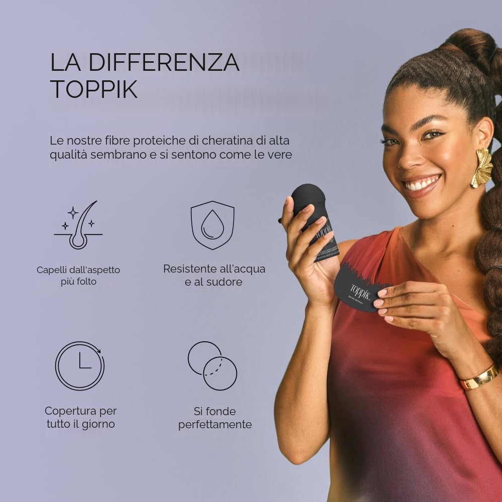 Toppik Fibre di cheratina per la costruzione dei capelli, Nero (Black), 55 g - etichetta in lingua Italiana
