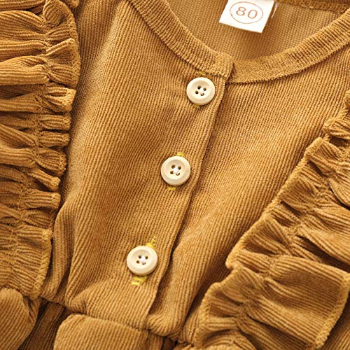 Dcohmch Toddler Baby Girl Casual Dress Long Sleeve Corduroy Ruffle Fall Winter Tunic Dresses + Hair Clip 6M-5T (Yellow, 6-12 Months) #TOP3