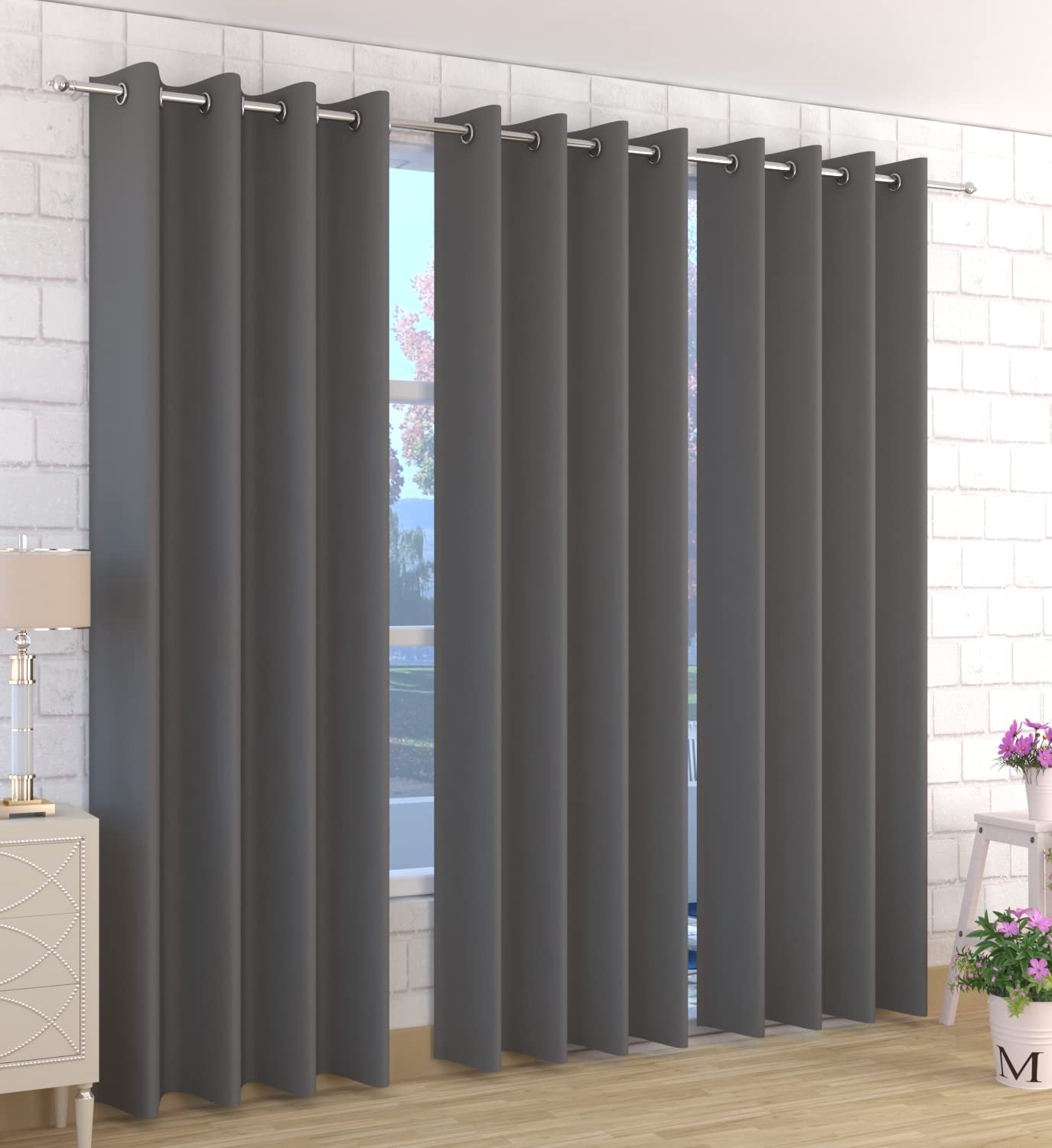 Kiara Creations 2 Piece Opaque Solid Room Darkening Thermal Insulated Blackout Curtains for Long Door 9 Feet, Grey