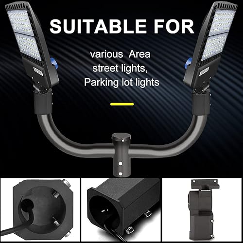 Miniatura 3 de Paquete de 2 unidades de 1 soporte de doble bocina LEDMO para luz LED de estacionamiento de 180 grados, soporte de montaje de poste redondo para