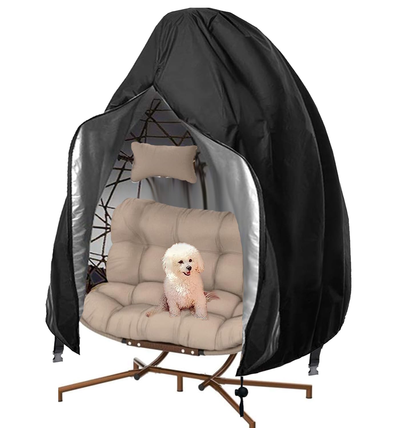 FLYMEI 2 Person Egg Chair Cover, Patio Hanging Chair Covers Waterproof, Large Wicker Egg Swing Chair Covers 91'' X 80'', Outdoor Pod Chair Cover