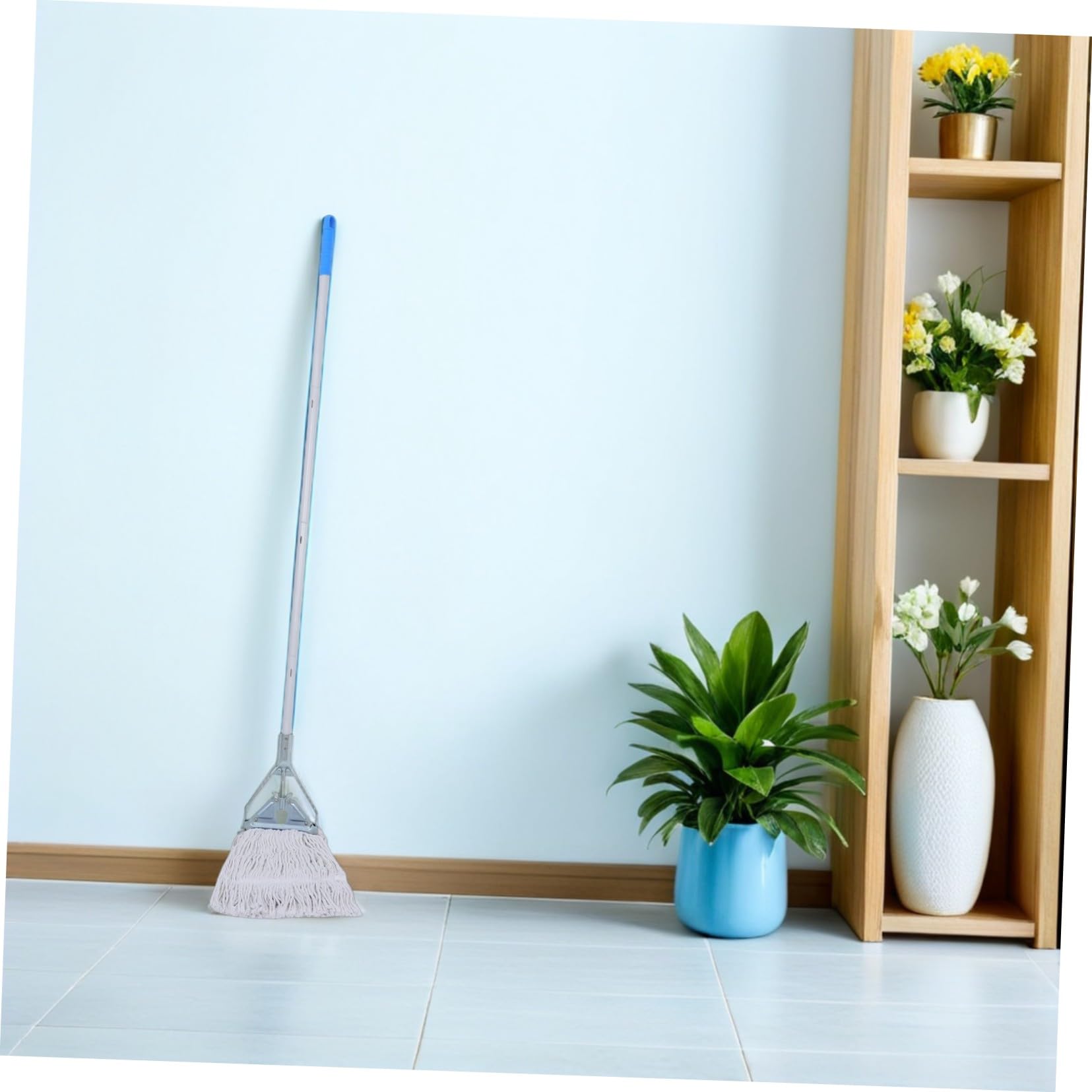 KOMBIUDA Fregona Industrial Triangular con Cabezal de Repuesto y Abrazadera Plástica Mango Desmontable para Limpieza Profesional Hogar Taller y Garaje