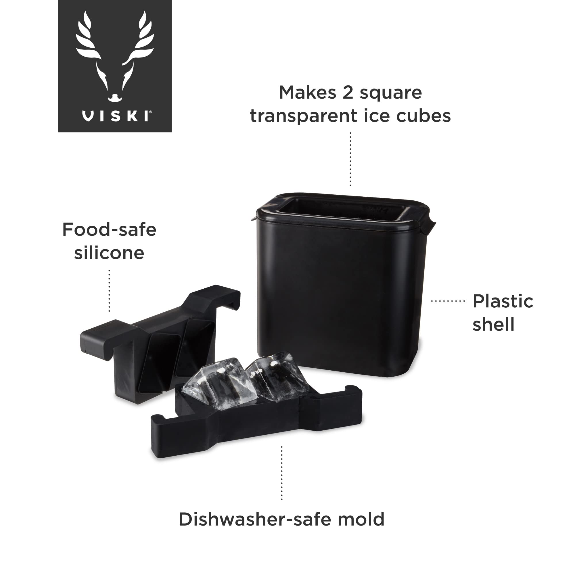 Viski Eiswürfelformen, Whiskey-Eiswürfelformen für 2 große, kristallklare Würfel, perfekt für altmodische Bourbon-, Scotch- und Craft-Cocktail-Getränke, Hausbarzubehör, Barzubehör, 1 Stück, schwarz