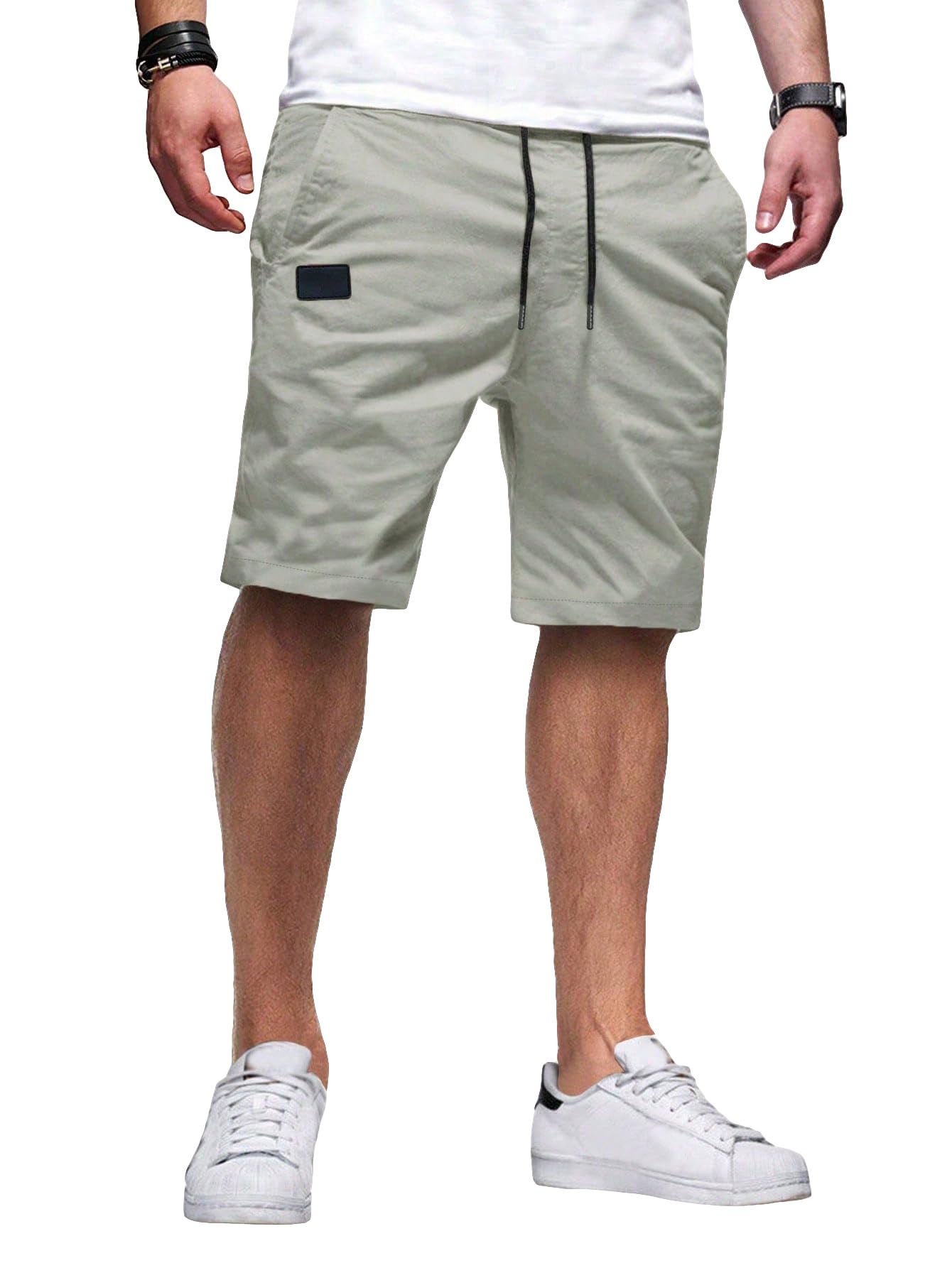 Men's Drawstring Patched Pocket Straight Leg Streetwear Shorts