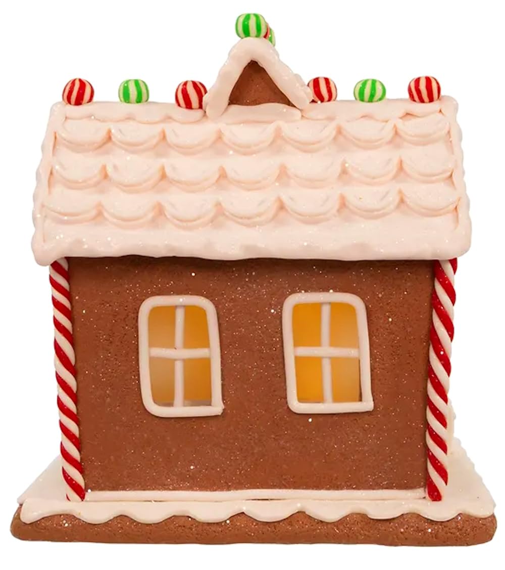 The Bridge Collection Maison en pain d'épices lumineuse de 22,9 cm – Décoration de Noël en pain d'épices – Maison de village de Noël – Village de pain d'épices – Figurine de maison lumineuse