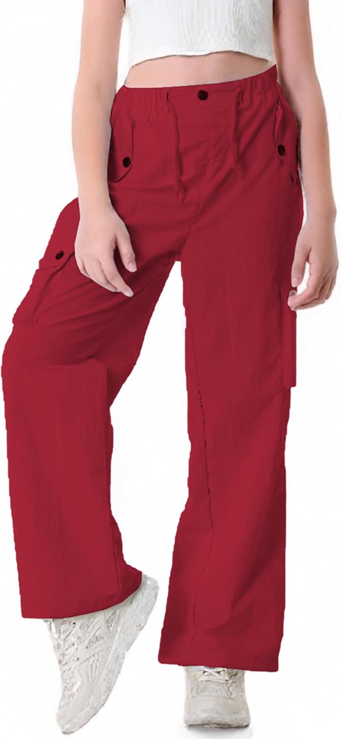 SANGTREE Girls & Women's Parachute Cargo Pants Y2K Waterproof Pants with Elastic Waist, Quick-Dry Outdoor Pants, 6 Years-2XL