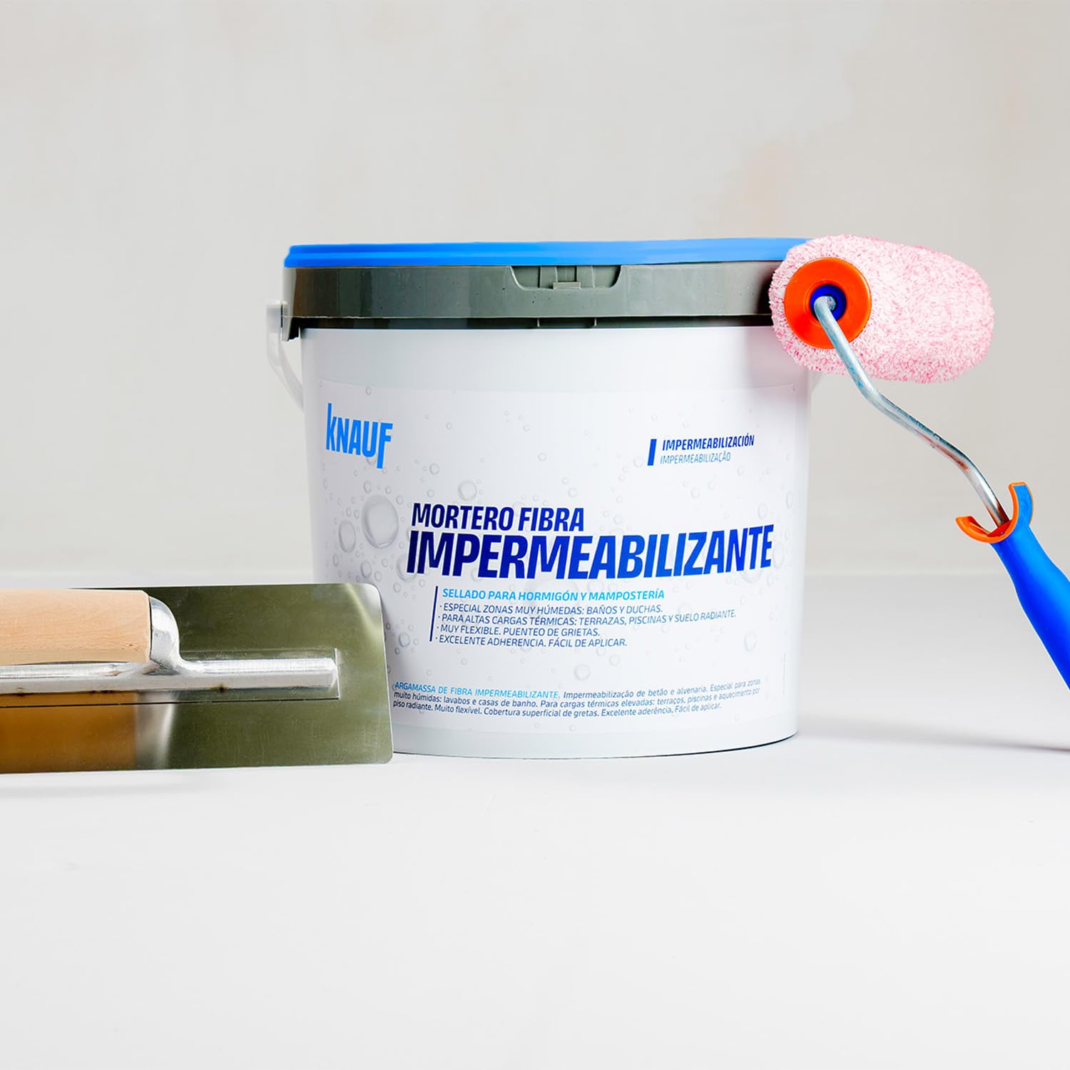 KNAUF - Impermeabilizante Mortero Fibra 15 kg en Polvo - Cemento Especial con Fibras y Aditivos Plásticos - Para Zonas Muy Húmedas y de Alta Carga Térmica - Excelente Adherencia sin Imprimación