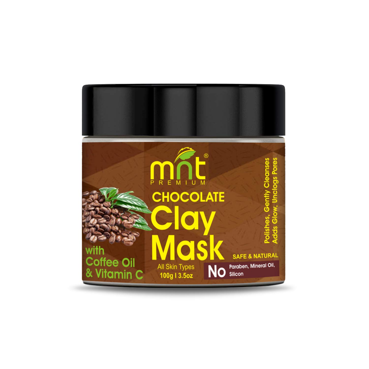 MNTChocolate Clay Mask with Coffee Oil & Vitamin C for All Skin Types Polishes| Gently Cleanses|Adds Glow |Unclogs Pores, 100g