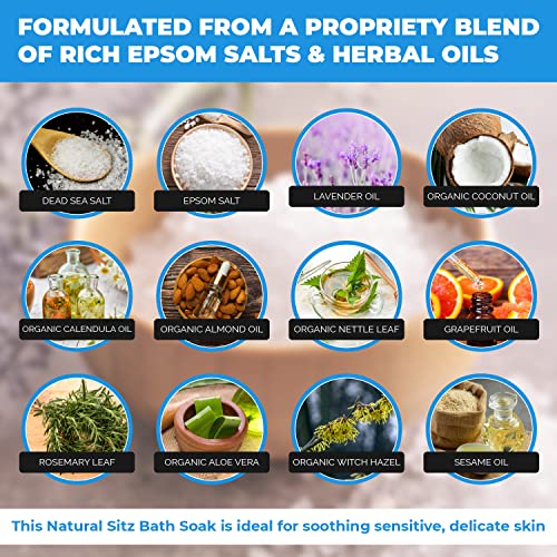 All Natural Sitz Bath Soak with Epsom Salt - Made in USA - for Postpartum Care, Hemorrhoid Treatment, Fissure Treatment & Yoni Steam - Perineal Soaking Bath That Soothes and Cleanses Inflammation