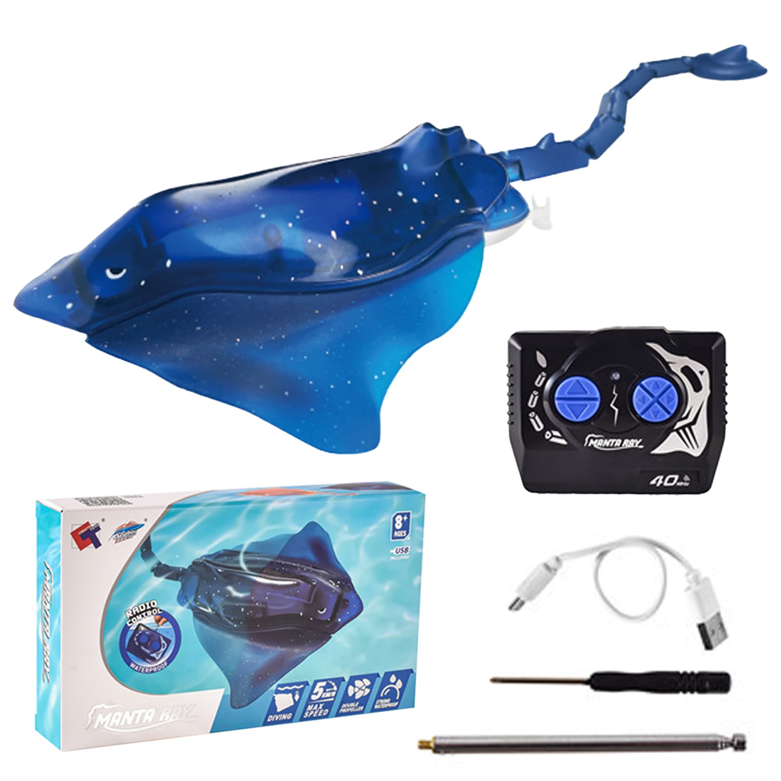 Tuehakny New Upgrade Remote Control Shark Stingray Toys, High Simulation Scale Robot Fish, 2.4G Intelligent Waterproof Toy, Swimming Pool Bathroom Great Gift RC Boat Toy for
