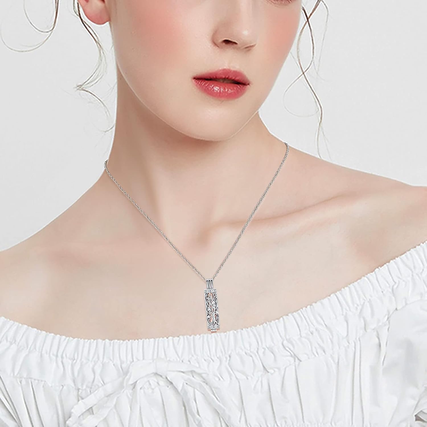 shajwo Cylinder Cremation Jewelry Tree of Life Urn Ashes Necklace for Women Men Vial Cremation Ash Pendant Loved One Memorial Jewelry - Image 5