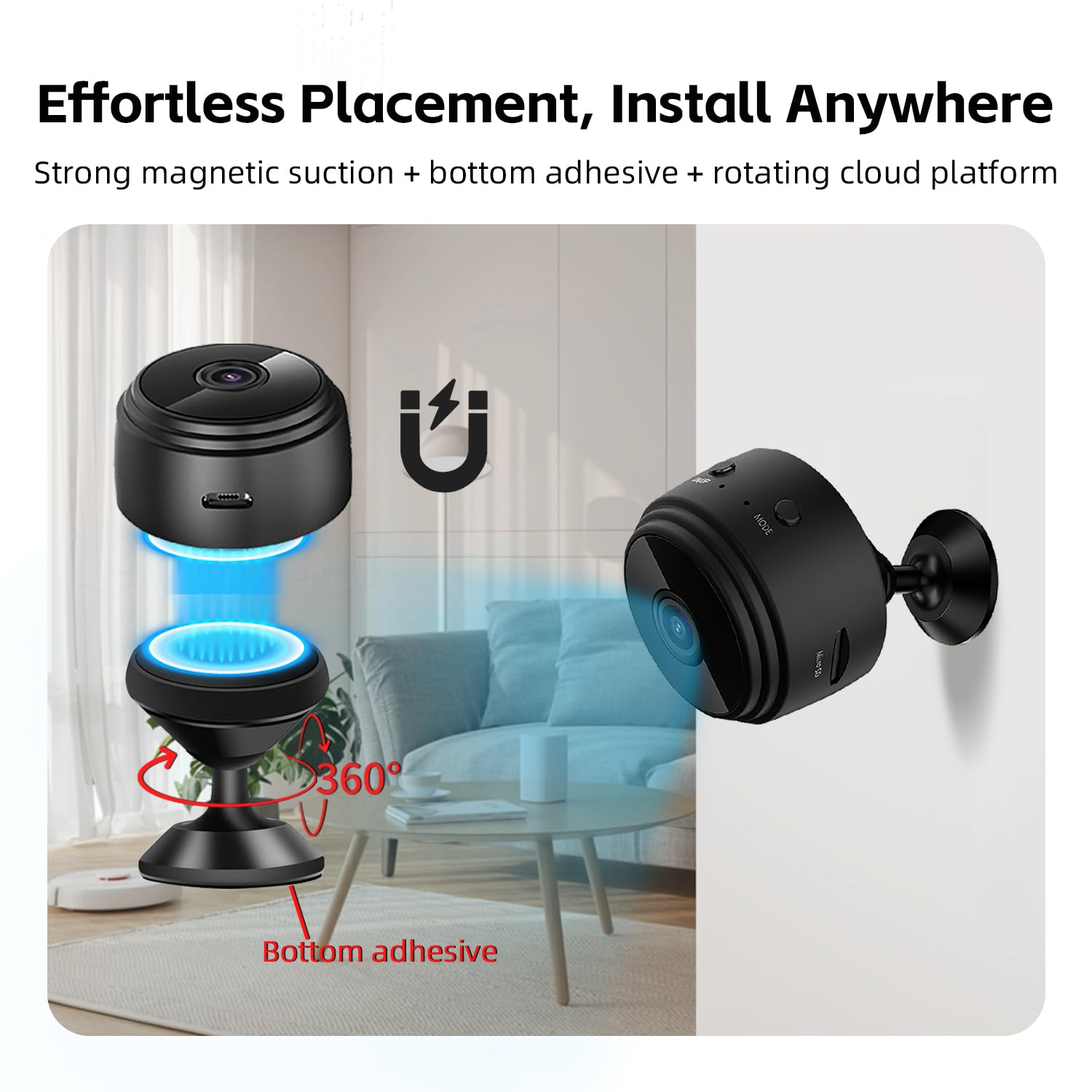 Camuitry Hidden Camera Surveillance Monitor - WiFi Nanny Cam with 1080P Night Vision, Motion Detection, and Smartphone Compatibility - Indoor Spy Camera for Home/Baby/Office — view 3