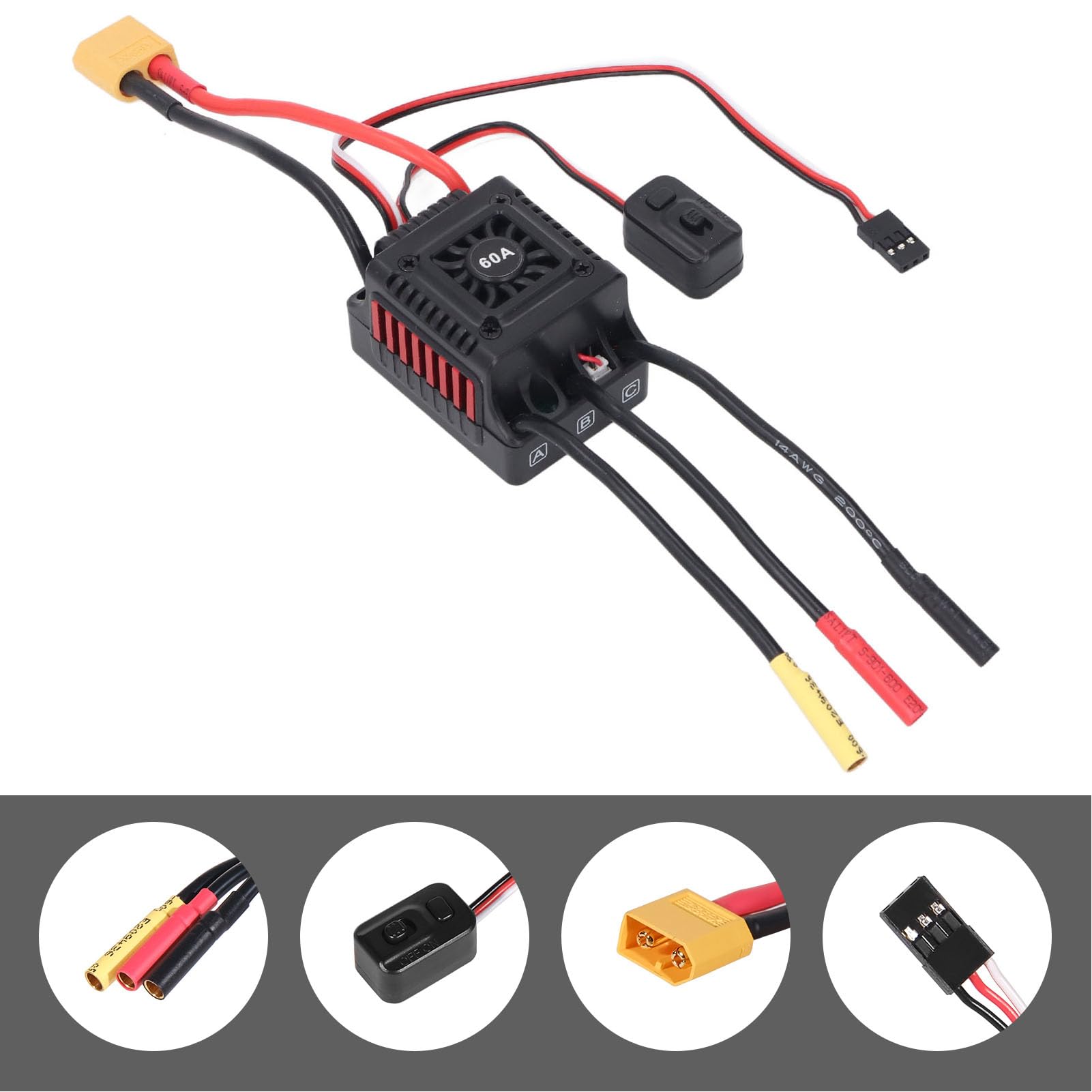 WSDT 60A RC Brushless ESC External Programming Port Electric Speed Controller for 1/10 RC Car Truck with Water Multiple Protections