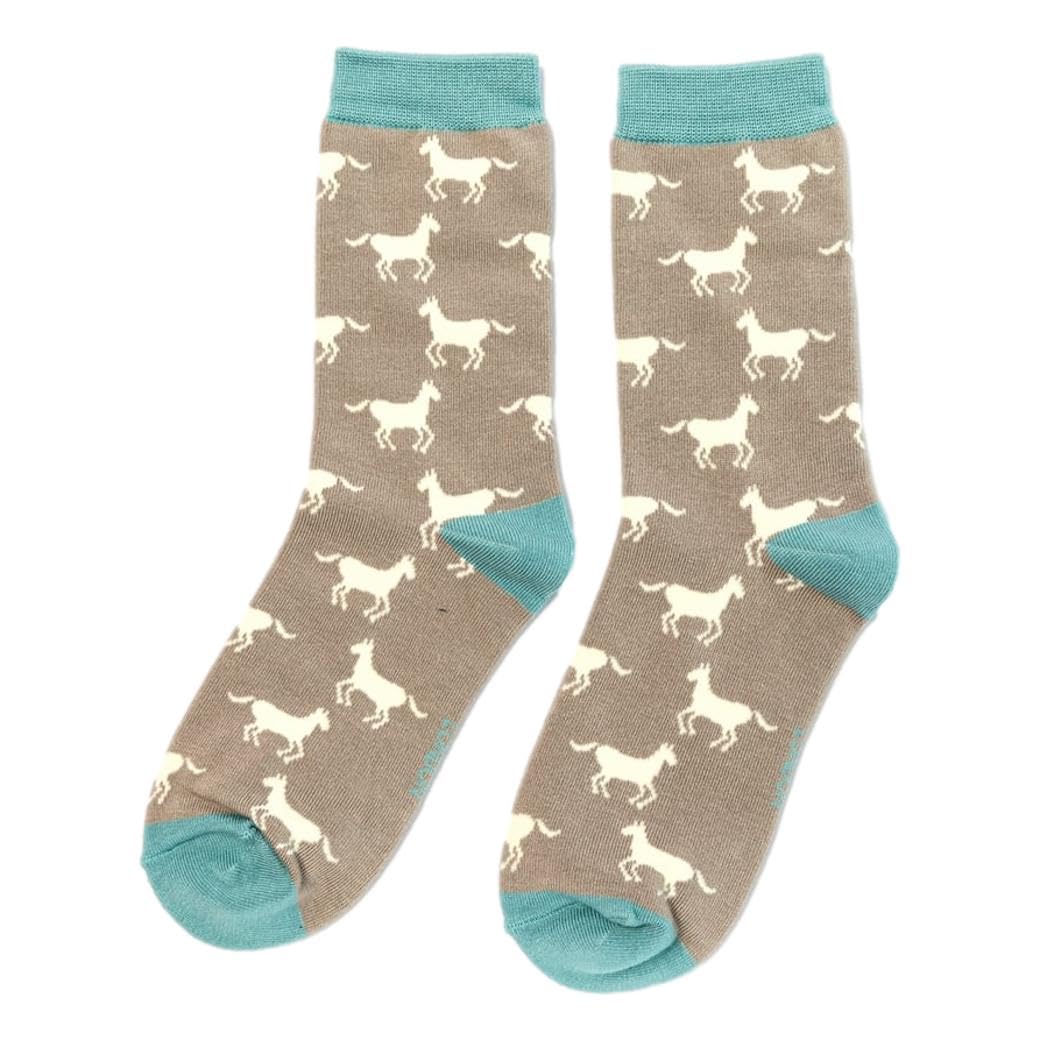Mr Sparrow Horses on Light Grey Womens Novelty Ankle Socks Adult One Size